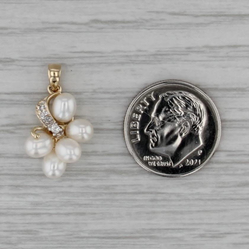 Cultured Pearl Diamond Cluster Pendant 14k Yellow Gold Drop