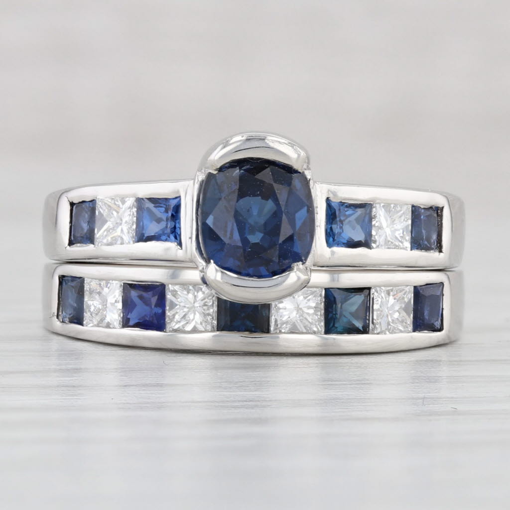 Light Gray Jabel Blue Sapphire Diamond Bridal Ring Set Platinum Engagement Wedding Band