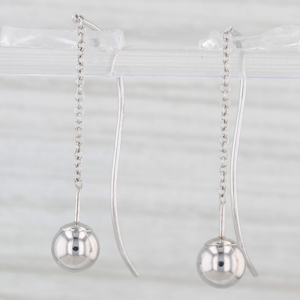 Light Gray Bead Drop Dangle Threader Earrings 14k White Gold