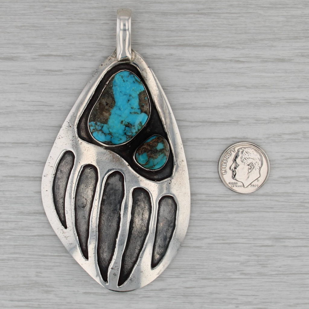 Maize Tribal Paw Pendant Sterling Silver Turquoise Zuni Native American