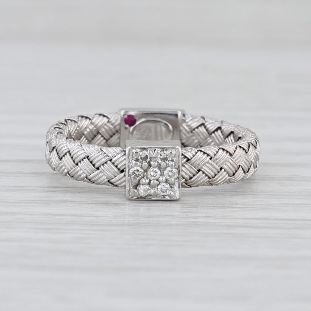 Roberto Coin Diamond Basket Weave Station Ring 18k White Gold Band Stackable