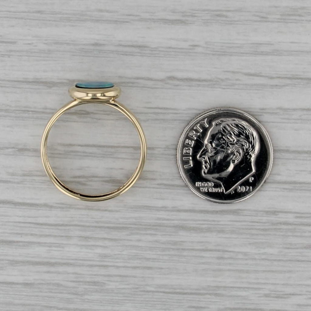 Round Blue Green Assembled Opal Ring 14k Yellow Gold Size 7