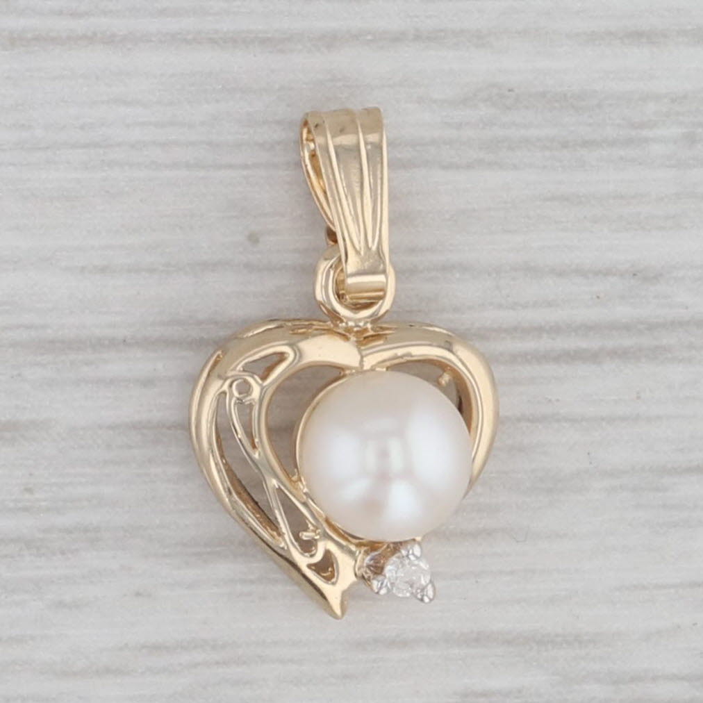 Gray Small Cultured Pearl Heart Pendant 14k Yellow Gold Diamond Accent