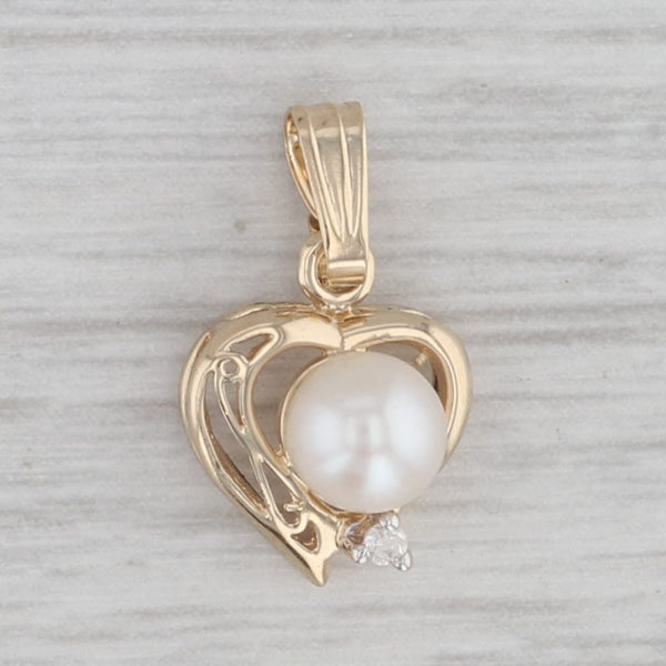 Small Cultured Pearl Heart Pendant 14k Yellow Gold Diamond Accent