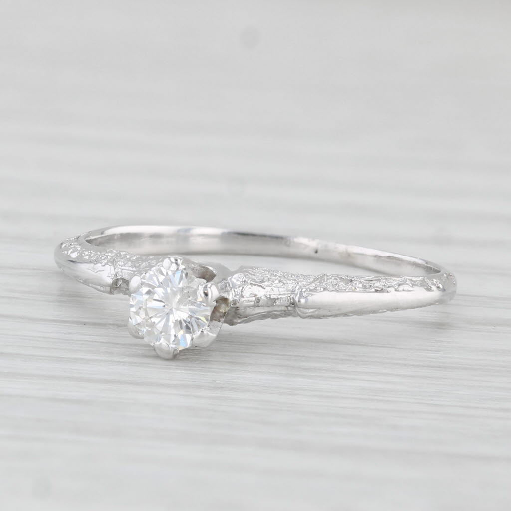 Light Gray 0.20ct Round Diamond Solitaire Ring 14k White Gold Size 6.25