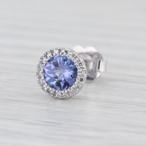 Single Effy 0.56ctw Tanzanite Diamond Halo Stud Earring 14k White Gold