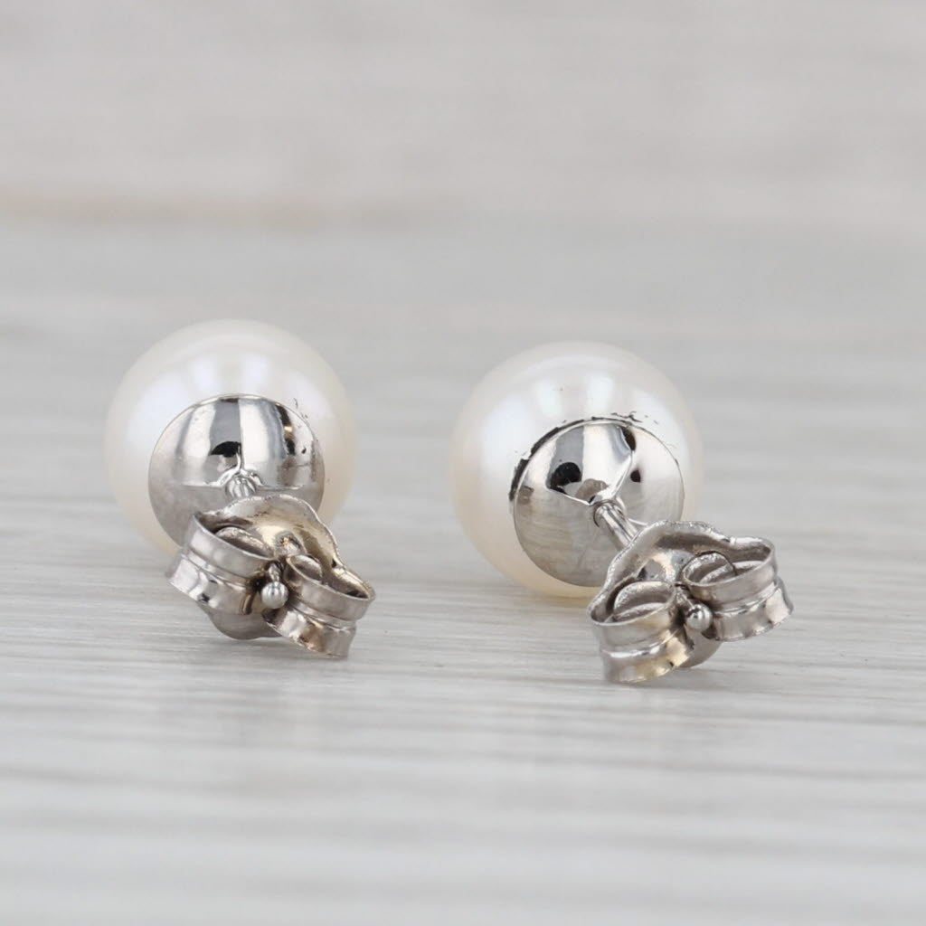 Gray 7mm Cultured Pearl Stud Earrings 14k Yellow Gold Round Solitaire Studs