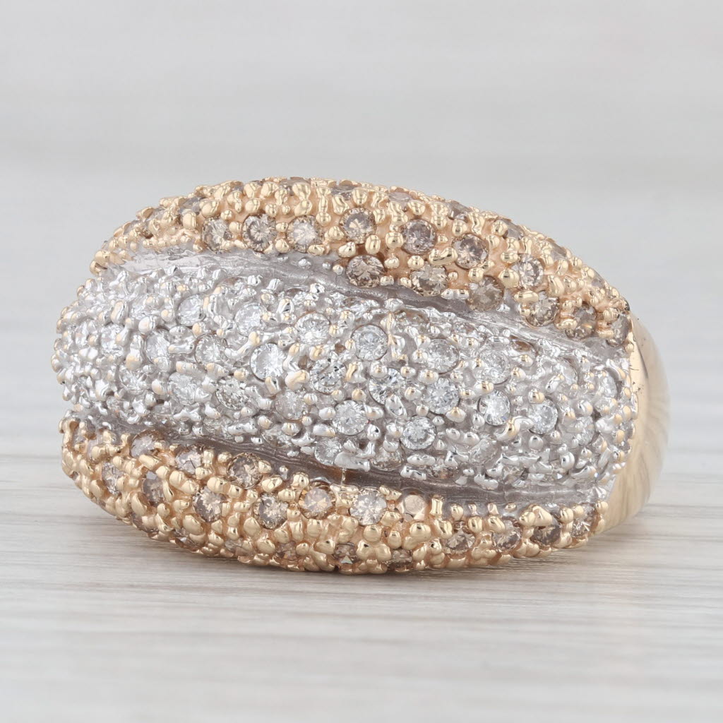 Light Gray 1.17ctw Brown White Pave Diamond Cocktail Ring 14k Yellow Gold Size 10