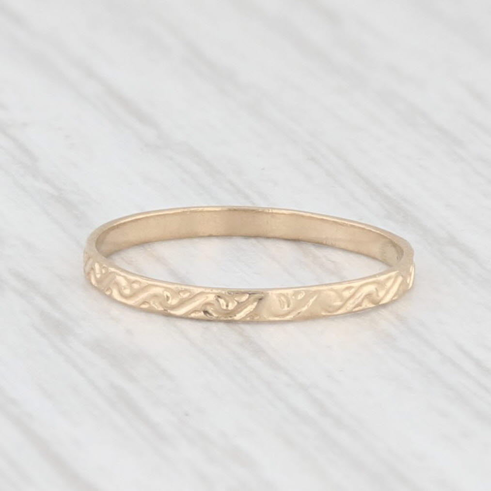 Light Gray Vintage Floral Engraved Baby Ring 10k Yellow Gold Small Size Band