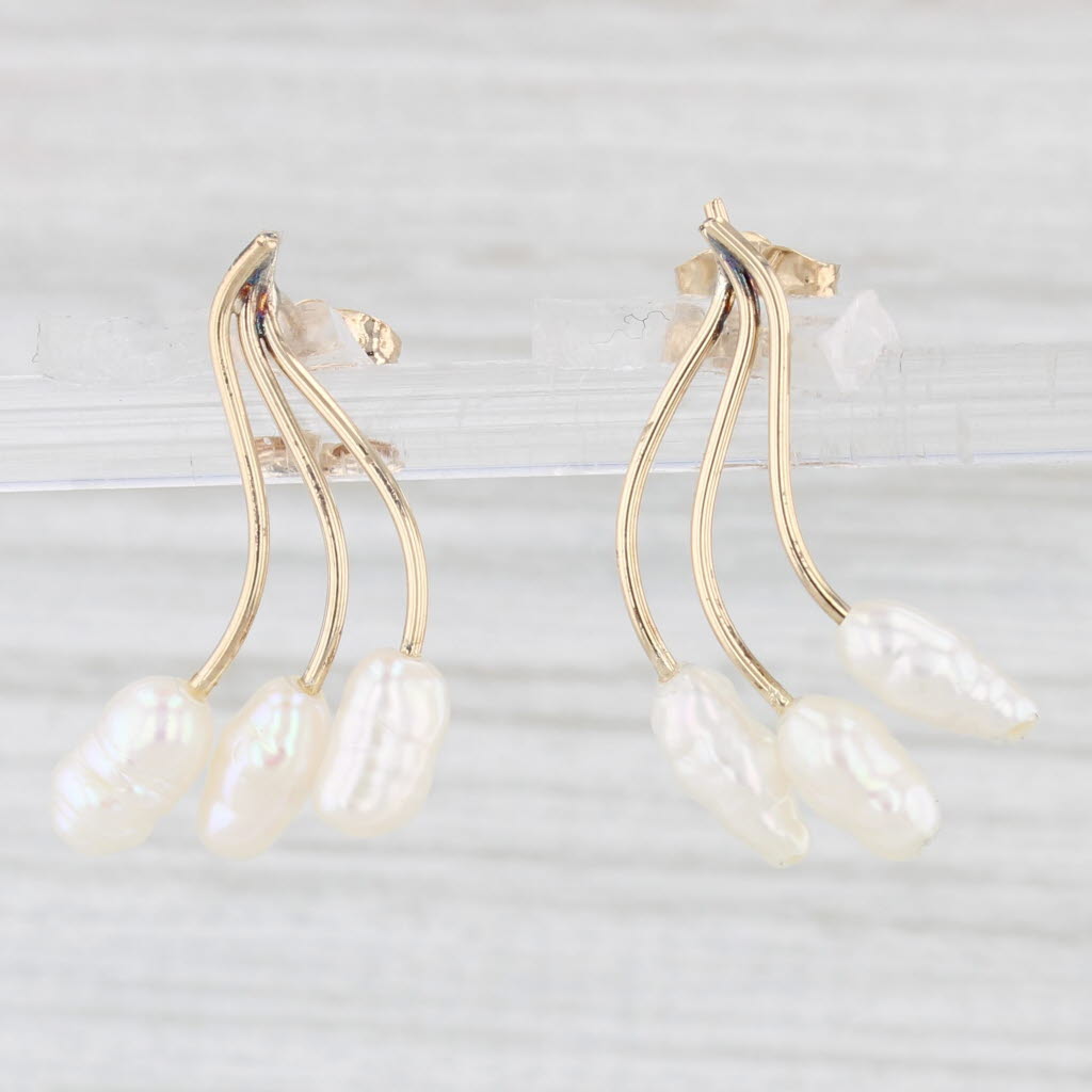 Light Gray Cultured Pearl Spray Earrings 14k Yellow Gold Drops