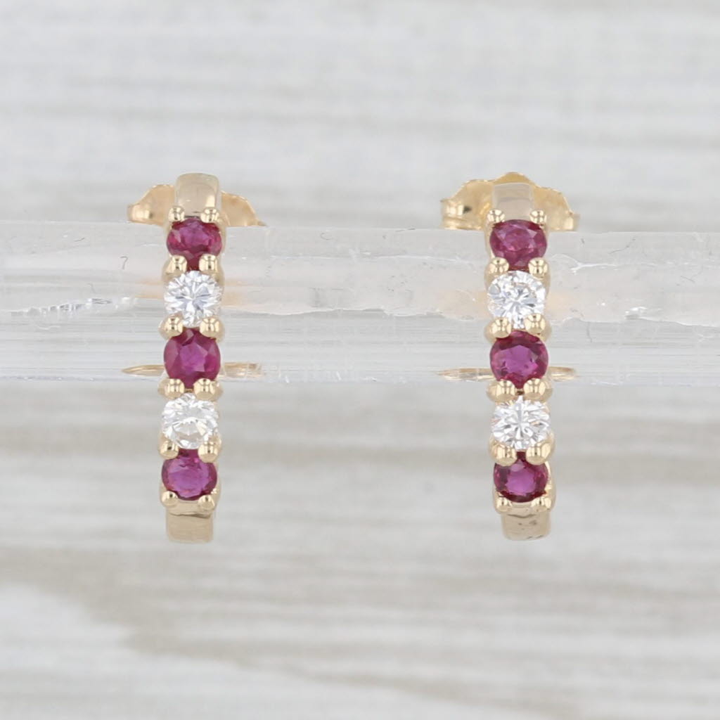 0.36ctw Ruby Diamond J-Hook Drop Earrings 14k Yellow Gold