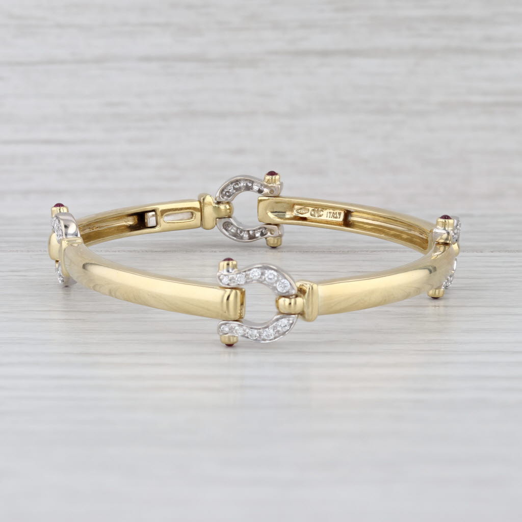 Horseshoe Bar Link Bracelet 18k Yellow White Gold Ruby 0.38ctw Diamond 6.75"