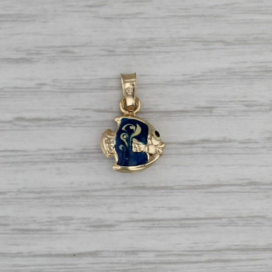 Little Puffy Fish Pendant 14k Yellow Gold Enamel Charm