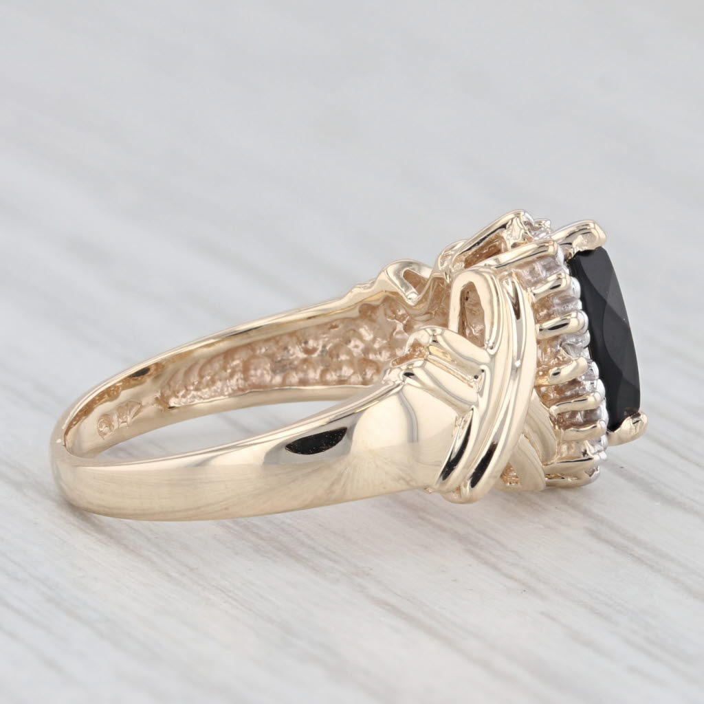 Light Gray Onyx Diamond Halo Ring 10k Yellow Gold Size 5.5