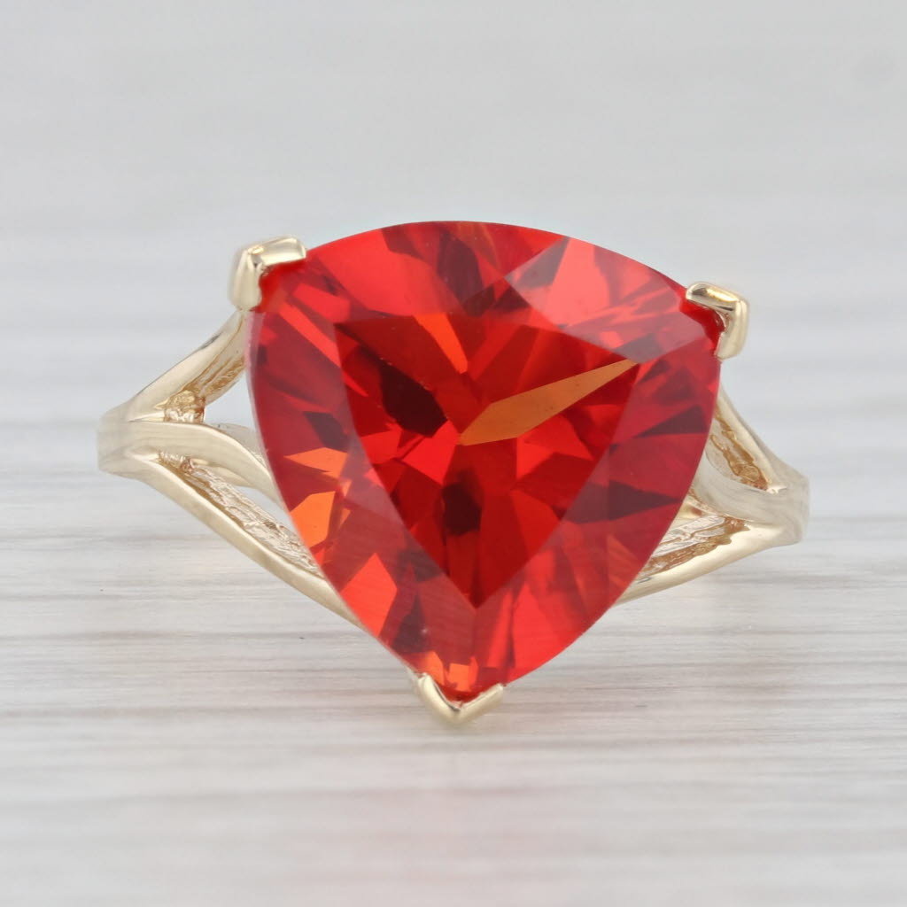 Light Gray 7.75ct Lab Created Red Sapphire Trillion Solitaire Ring 10k Yellow Gold Size 6