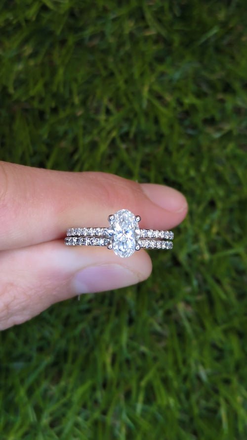 1.45ctw Oval Diamond Engagement Ring Band Bridal Set 14k White Gold GIA VS1 F