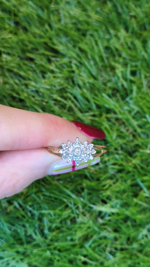 0.24ctw Diamond Flower Cluster Halo Ring 10k Yellow Gold Size 7.25 Engagement