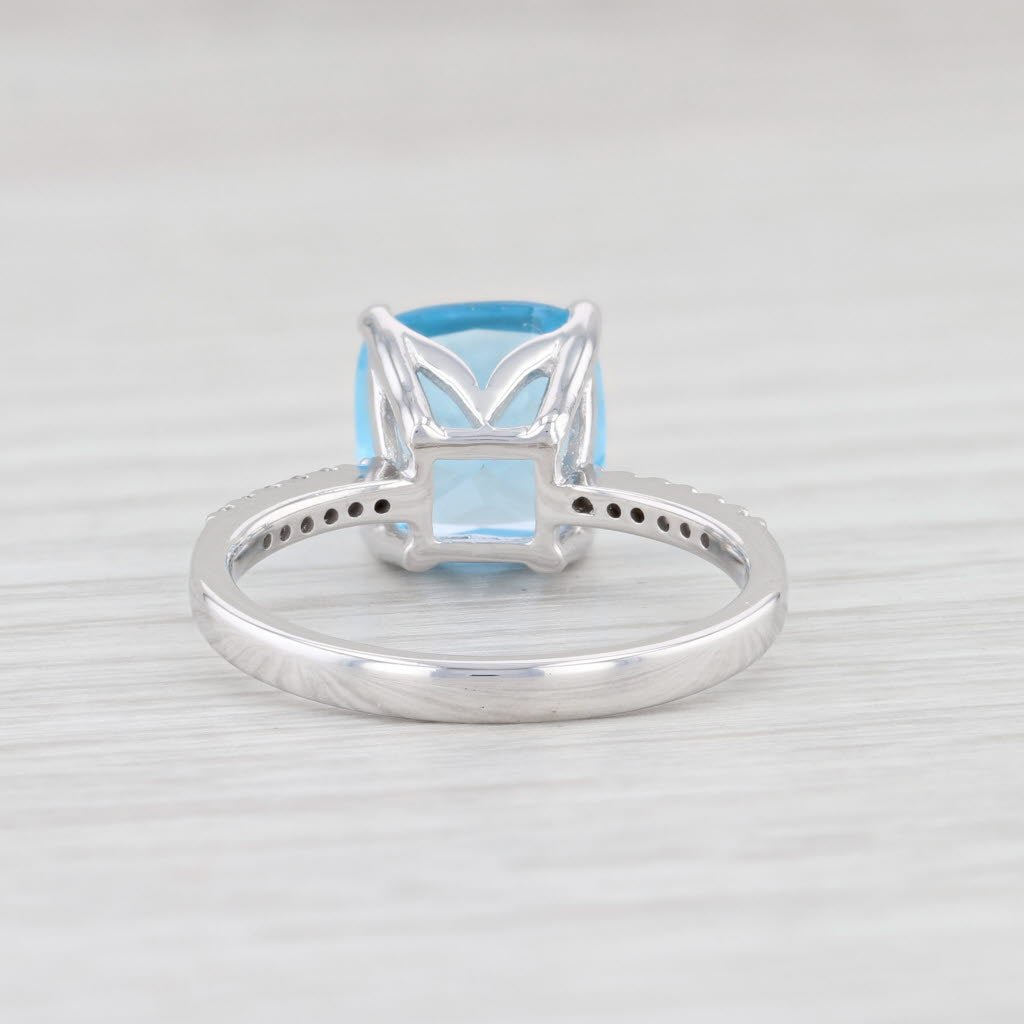 Light Gray 4.09ctw Blue Topaz Diamond Ring 14k White Gold Size 7.25 Cushion Solitaire