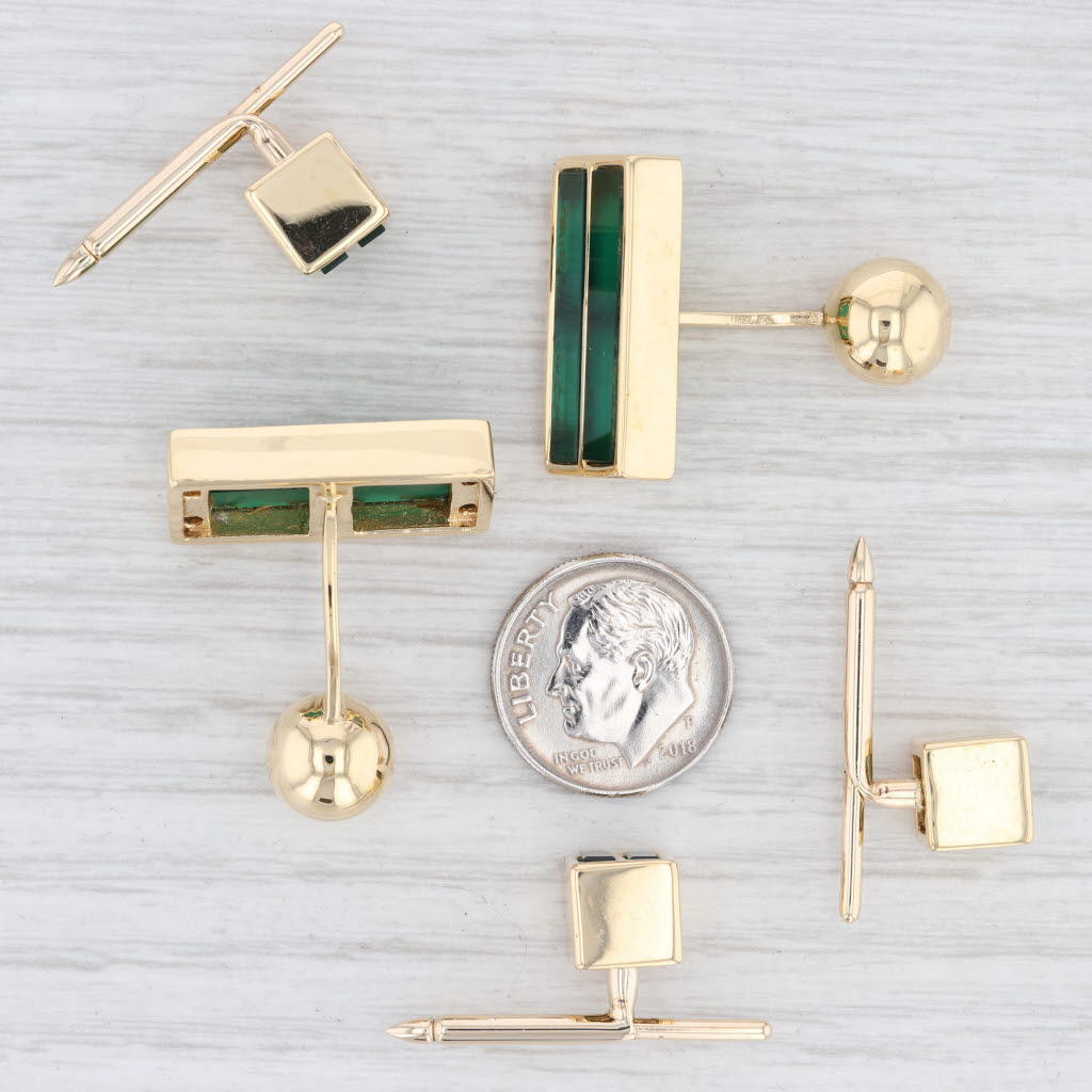 Light Gray Tiffany & Co Suit Accessories Green Chalcedony 18k Yellow Gold 3 Studs Cufflinks