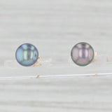 Black Cultured Pearl Stud Earrings 14k Yellow Gold Pierced 7mm Studs