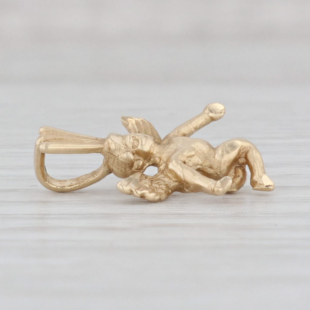 Light Gray Guardian Angle Pendant 14k Yellow Gold Cherub Religious Jewelry