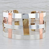 Gray Basket Weave Statement Cuff Bracelet Sterling Silver Brass Copper RLM Studios