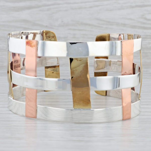 Gray Basket Weave Statement Cuff Bracelet Sterling Silver Brass Copper RLM Studios