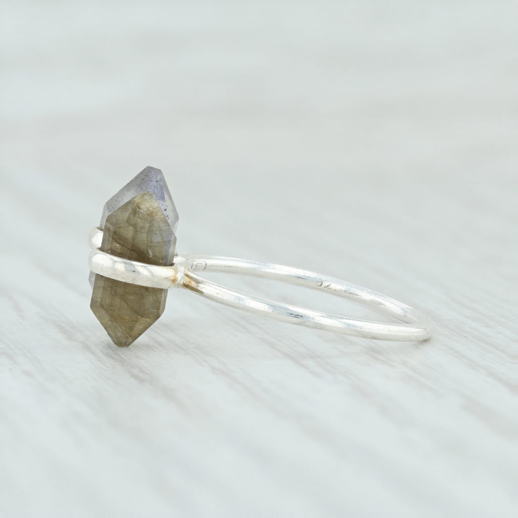 Light Gray New Gray Labradorite Ring Sterling Silver Adjustable Size Handmade Solitaire