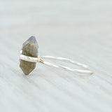 Light Gray New Gray Labradorite Ring Sterling Silver Adjustable Size Handmade Solitaire
