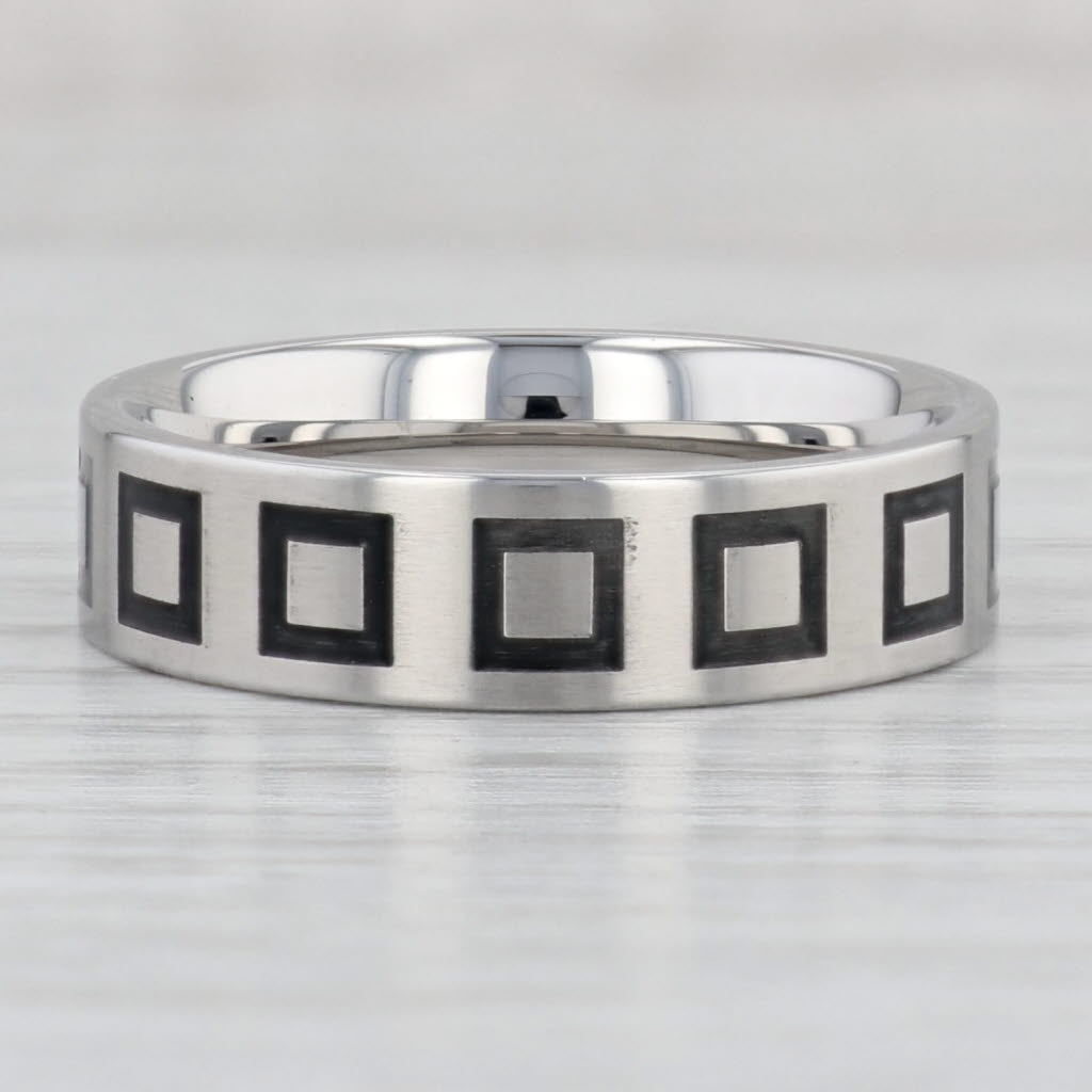 Light Gray New Square Pattern Titanium Ring Size 10 - 10 1/4 Wedding Band