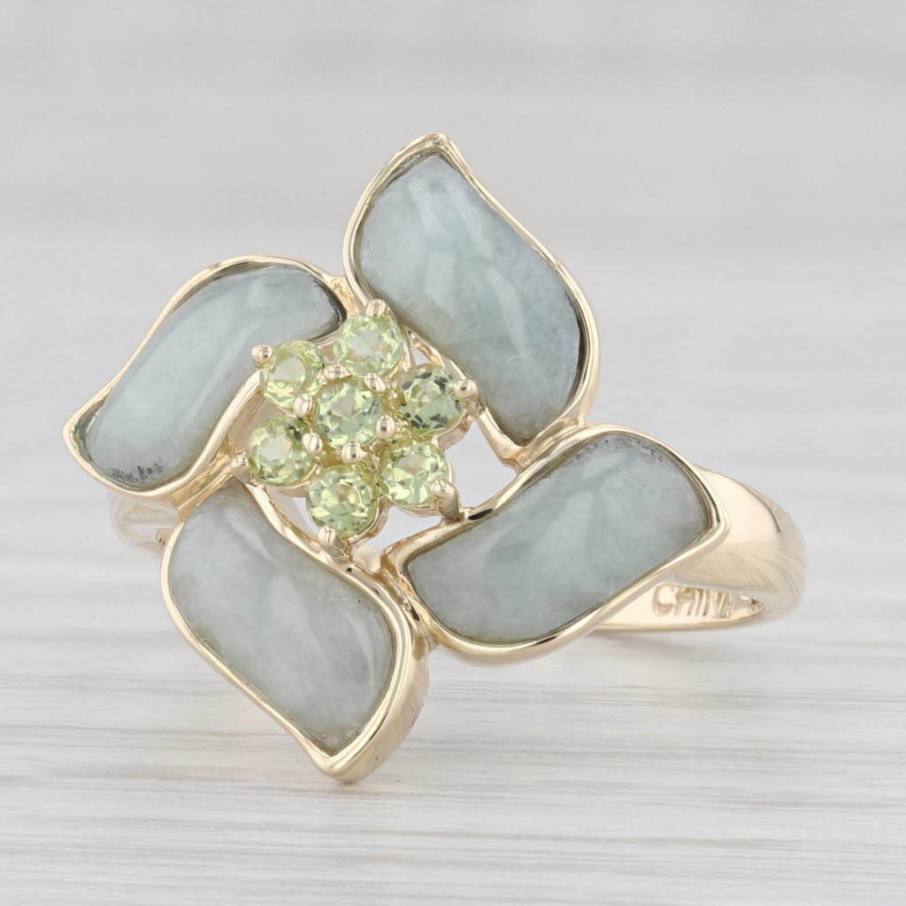 Light Gray Green Jadeite Jade Peridot Ring 14k Yellow Gold Size 8 Cocktail