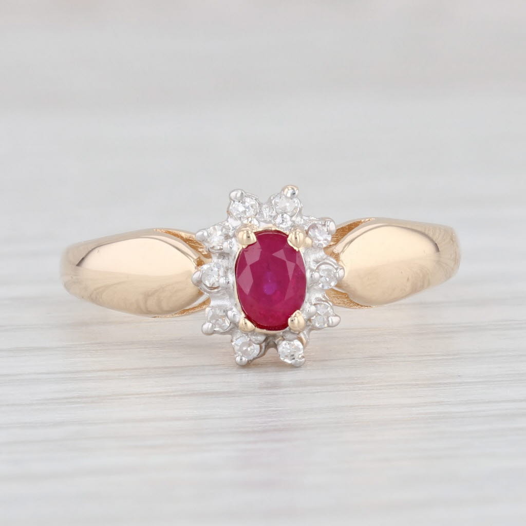 Light Gray 0.35ctw Oval Ruby Diamond Halo Ring 14k Yellow Gold Size 7