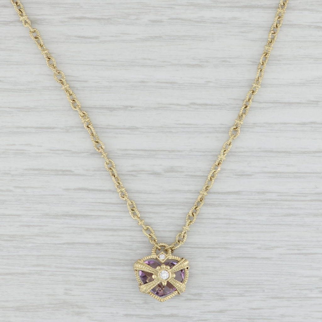 Light Gray Judith Ripka 2.47ctw Diamond Amethyst Heart Pendant Necklace 18k Yellow Gold 16"