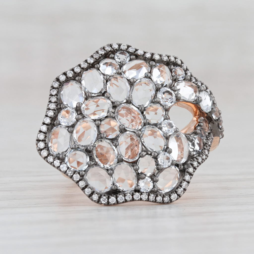 Light Gray New 3.66ctw White Topaz Diamond Cocktail Ring 14k Rose Gold S 7 Abstract Cluster