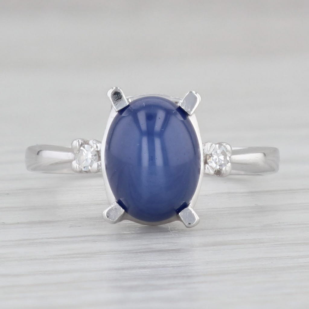 Gray Lab Created Linde Star Sapphire Diamond Ring 14k White Gold S 6.25 Oval Cabochon