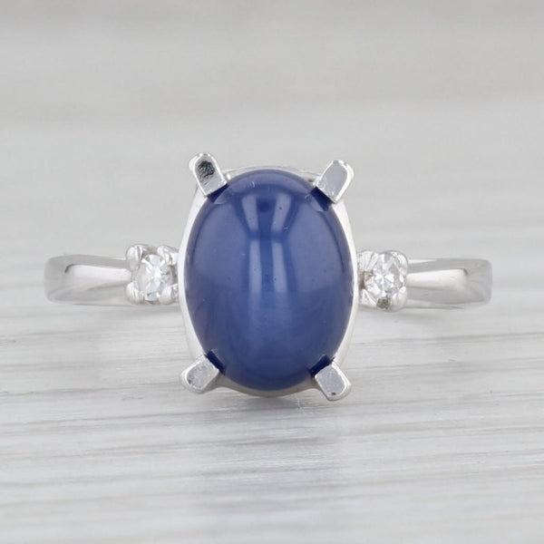 Gray Lab Created Linde Star Sapphire Diamond Ring 14k White Gold S 6.25 Oval Cabochon