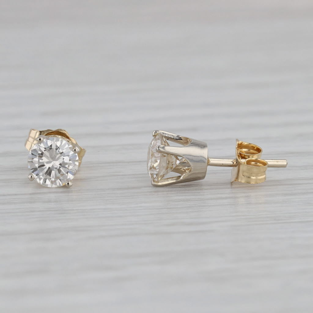 Gray 1.07ctw Diamond Stud Earrings 14k Yellow Gold Round Solitaire Studs