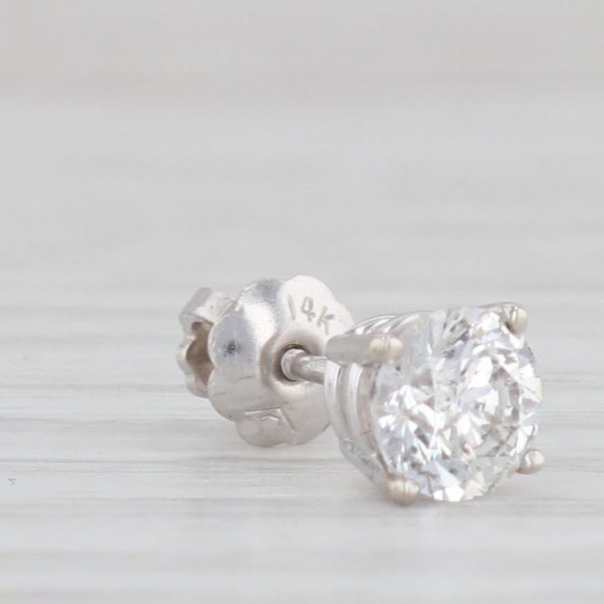 Light Gray 1ctw Round Diamond Solitaire Stud Earrings 14k White Gold Pierced Studs