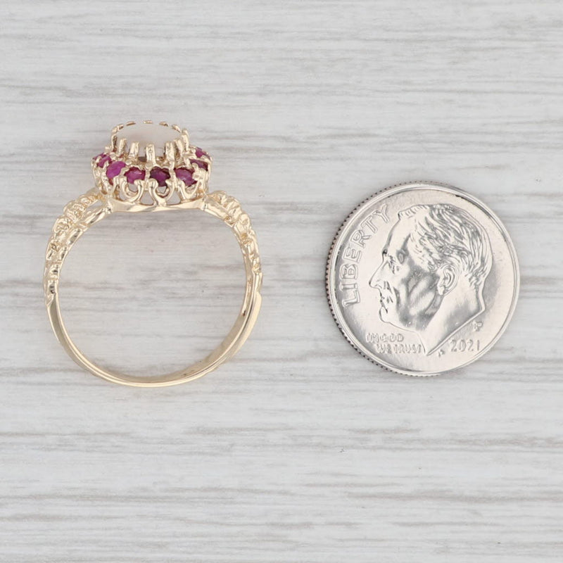 Oval Opal 0.47ctw Ruby Halo Ring 10k Yellow Gold Size 7 Floral Leaf Band