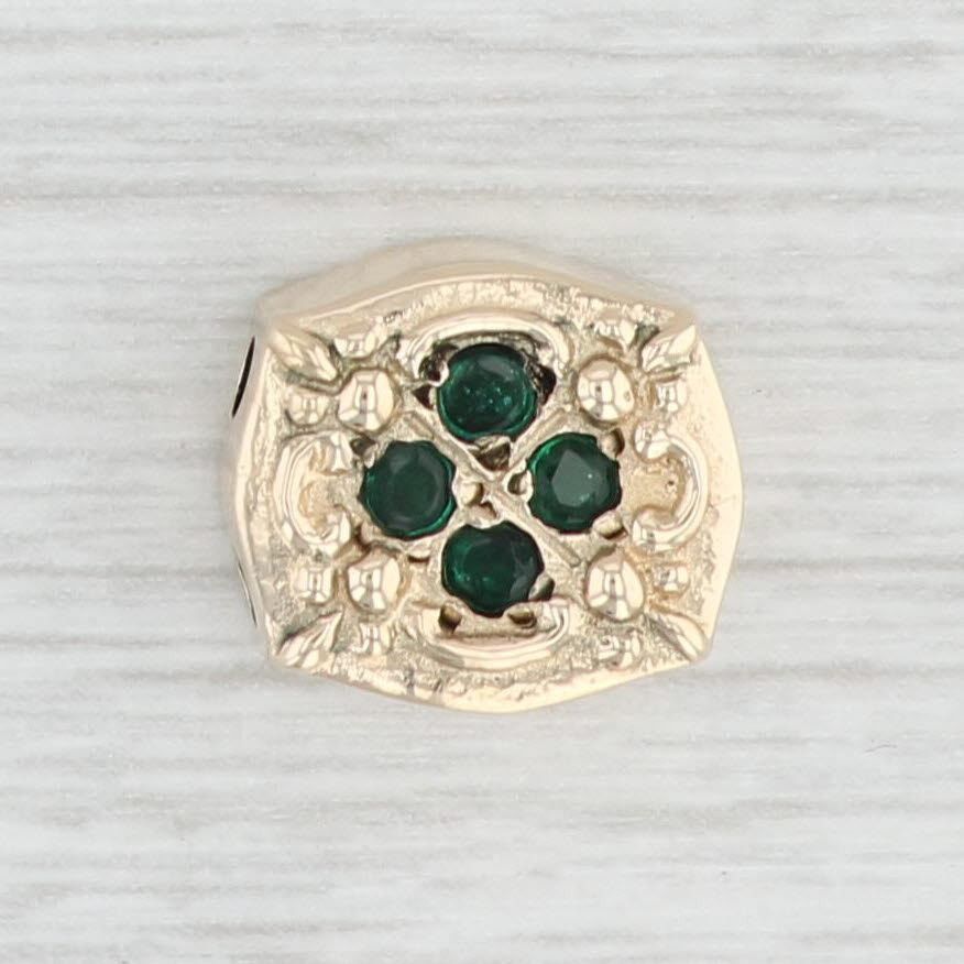 Light Gray 0.20ctw Emerald Slide Charm 14k Yellow Gold Vintage Goldman Kobler