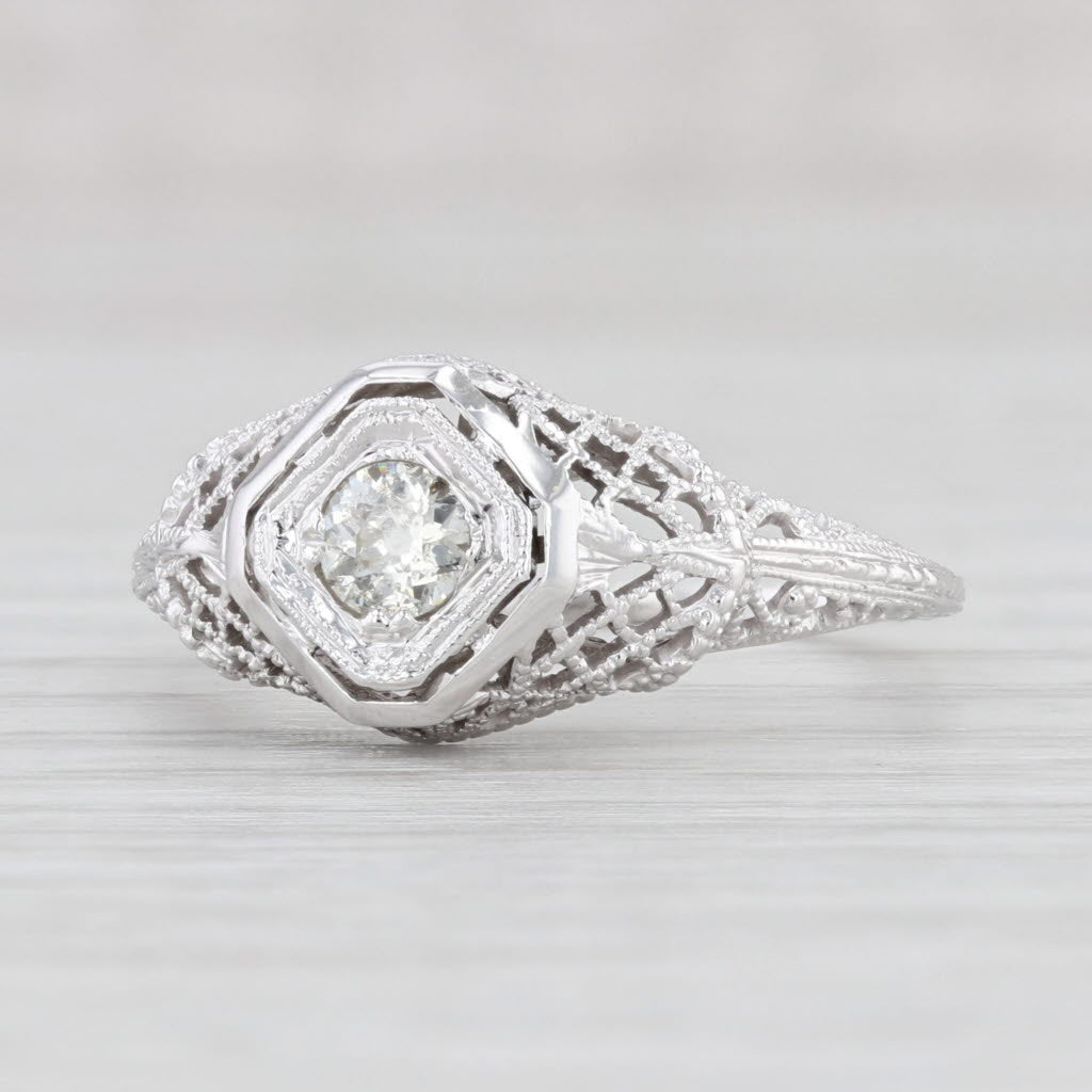 Light Gray 0.25ctw Diamond Solitaire Engagement Ring 14k Gold Antique Style Filigree Size 7