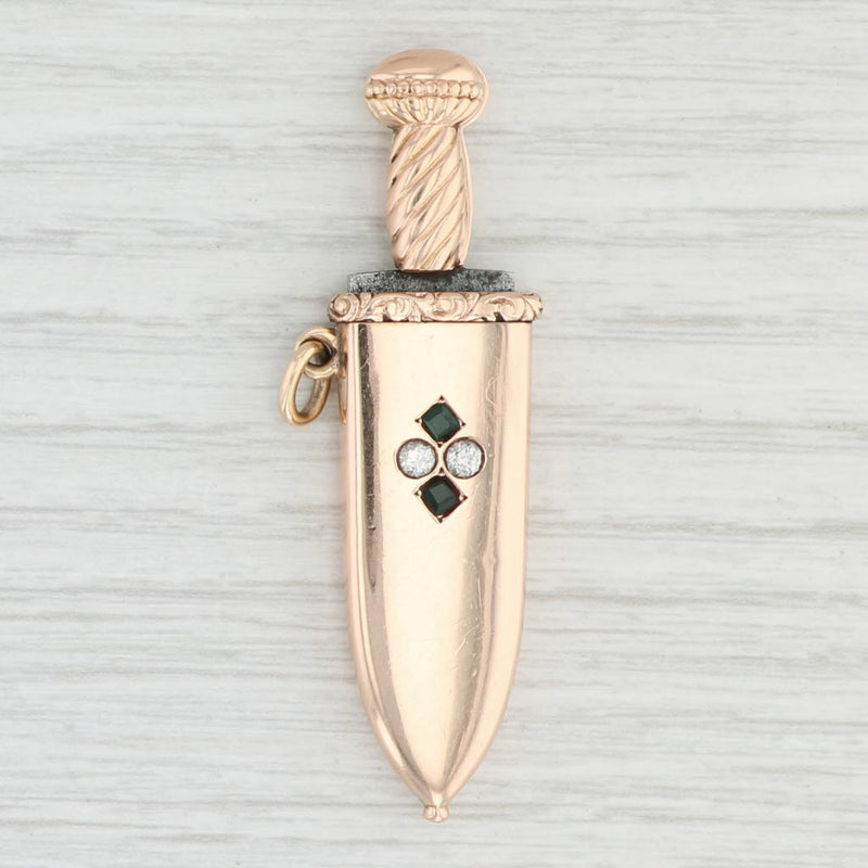 Light Gray Antique Shreve Mini Cigar Cigarette Cutter Fob Charm Gold Steel Emerald Diamond