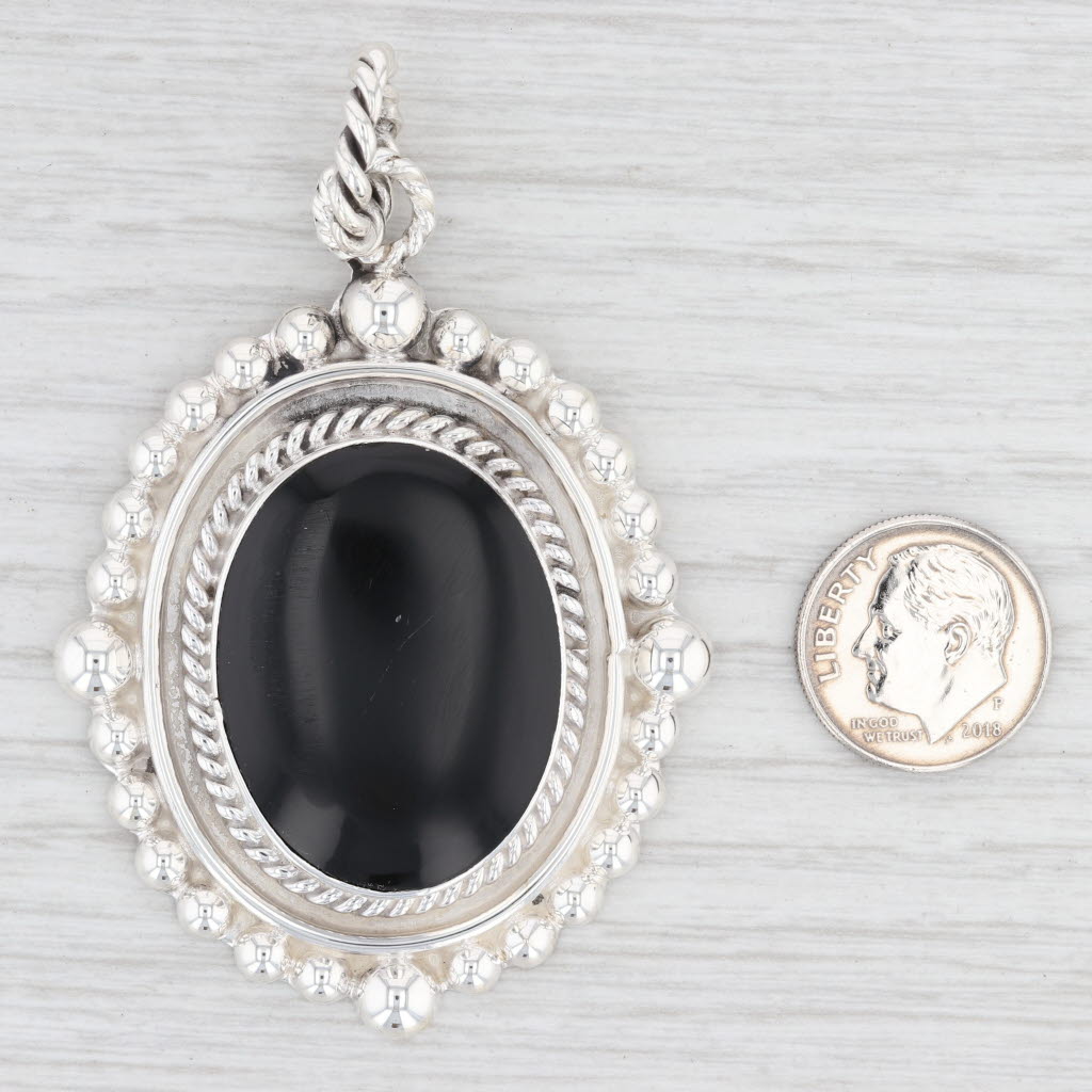 Light Gray New Black Obsidian Lava Glass Pendant 925 Sterling Silver Oval Statement B12661