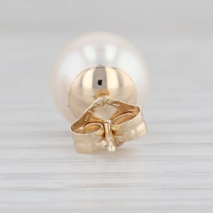 Light Gray Cultured Pearl Stud Earrings 14k Yellow Gold Pierced June Birthstone