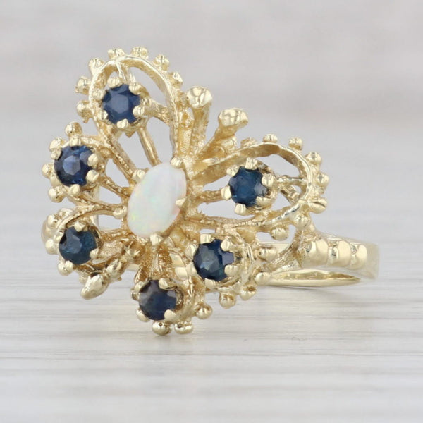 Light Gray Opal 0.50ctw Blue Sapphire Butterfly Ring 14k Yellow Gold Sz 6.5 Insect Jewelry