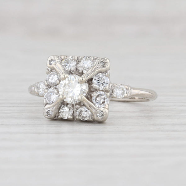 Light Gray Vintage 0.92ctw Diamond Halo Engagement Ring 14k White Gold Size 8.5