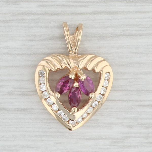 Light Gray 0.40ctw Ruby Flower Open Heart Pendant 14k Yellow Gold Floral Heart Jewelry