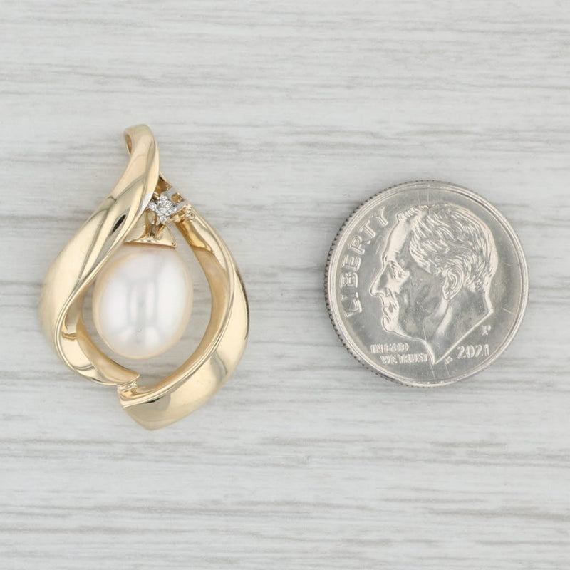 Cultured pearl Diamond Pendant 14k Yellow Gold Floating Teardrop Statement