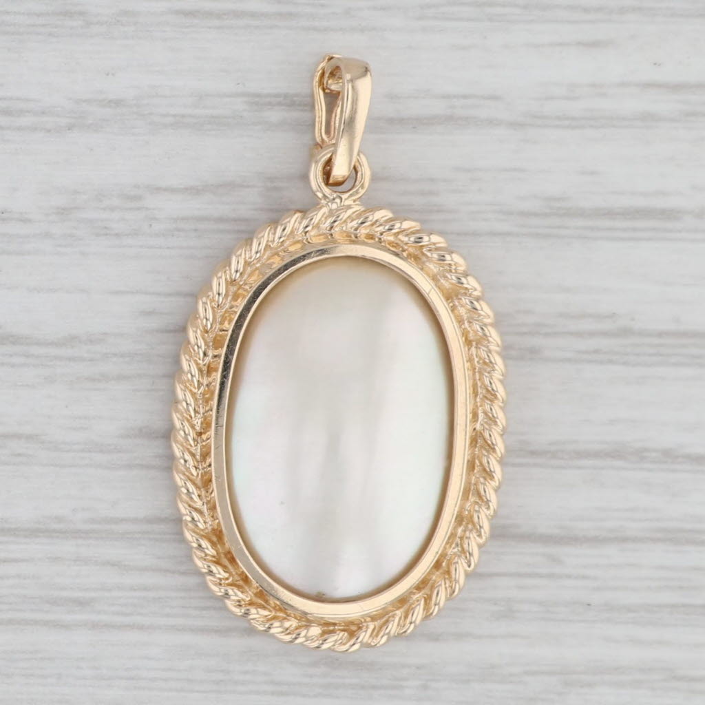 Light Gray Oval Mabe Pearl Enhancer Pendant 14k Yellow Gold