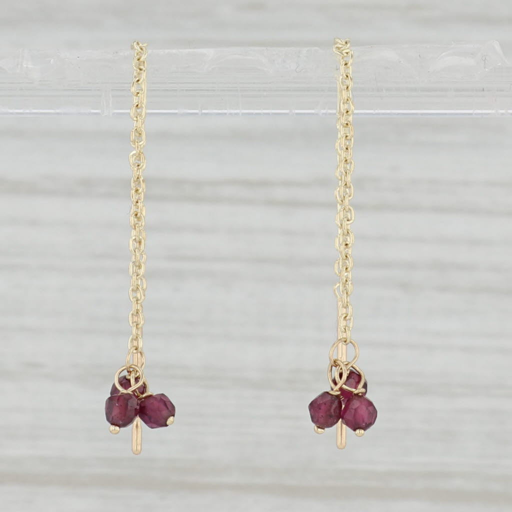 Light Gray Garnet Cluster Threader Earrings 14k Yellow Gold Pierced